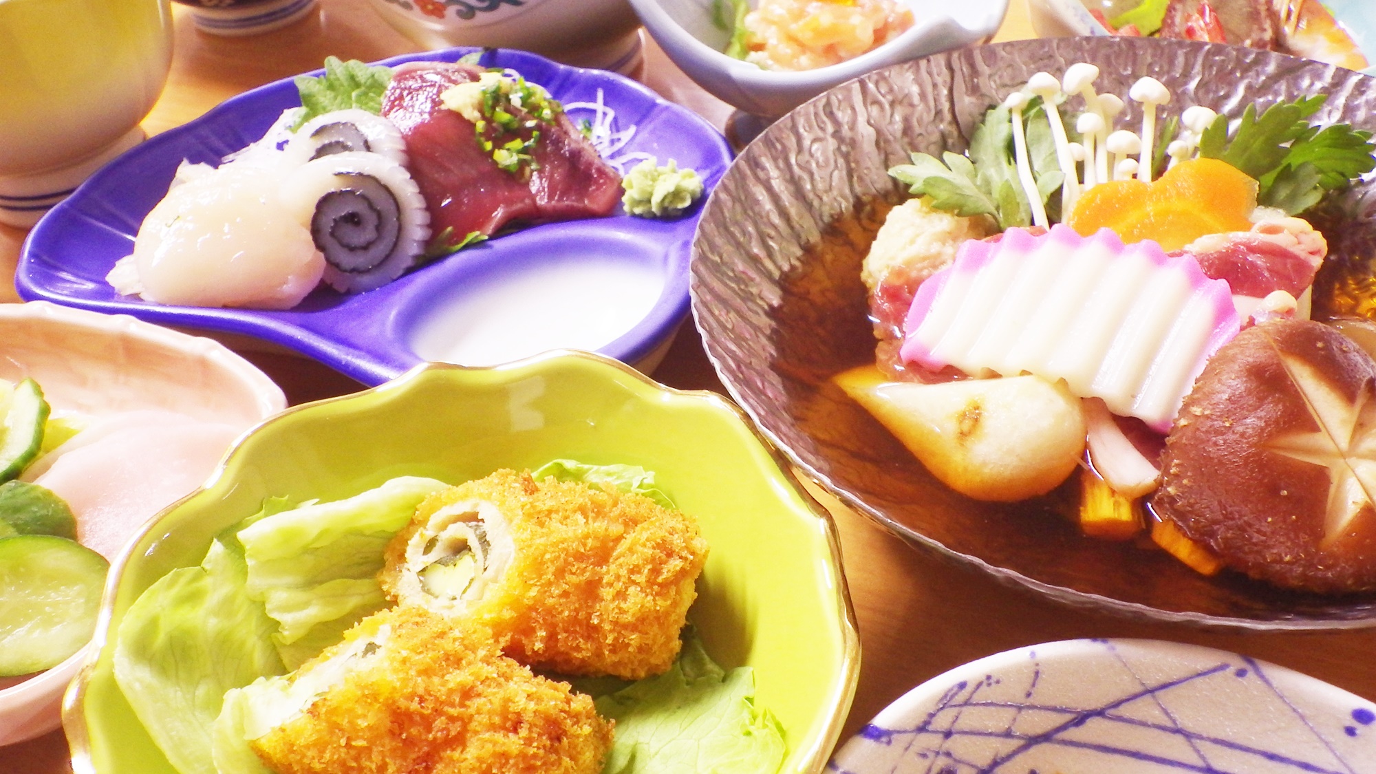 *夕食一例／小川原湖のお魚、三陸の海の幸、八甲田の山の幸など